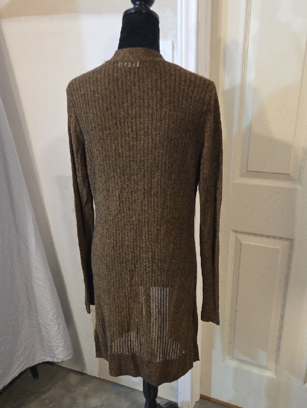 Maurices Long Open-Front Cardigan Jacket Boho Heathered Brown Lagenlook Cotton - Picture 5 of 14